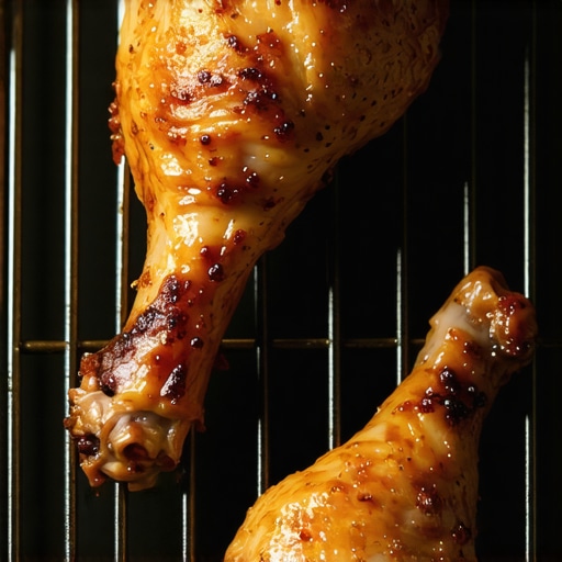 Zatvoreni plan hrskave pečene piletine sa zlatnom koricom na metalnoj rešetki