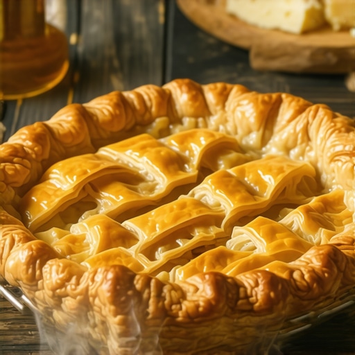 Tradicionalna srpska gibanica koja je visoko narasla u plehu sa hrskavom koricom