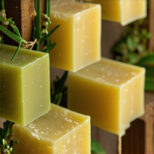 Domaći sapun od maslinovog ulja na drvenoj podlozi tokom procesa sazrevanja