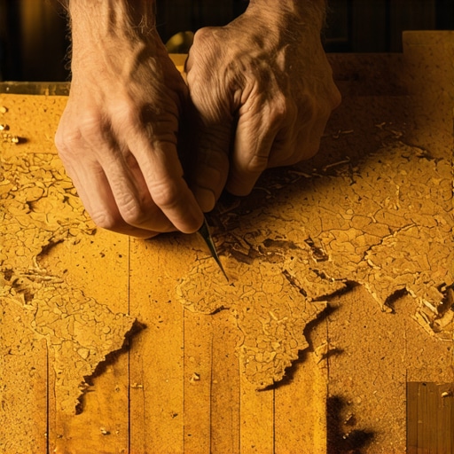 Zanatlija seče plutu skalpelom na drvenom stolu