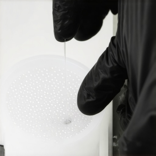 Proces sipanja bistre epoksidne smole u silikonski kalup za nakit sa zaštitnim rukavicama