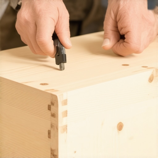 Sklapanje drvenog sanduka za igračke u radionici Majstor spaja drvene daske za sanduk za igračke koristeći stege i lepak