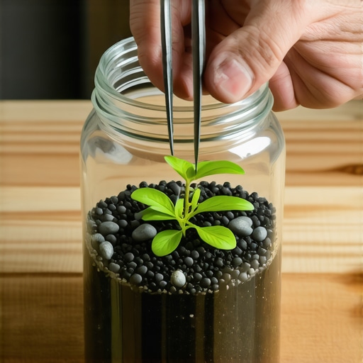 Detaljan prikaz slojeva drenaže i uglja u staklenoj tegli za terarijum