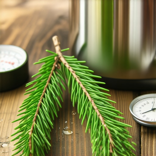 Mlade borove iglice na drvenom stolu spremne za pripremu sirupa