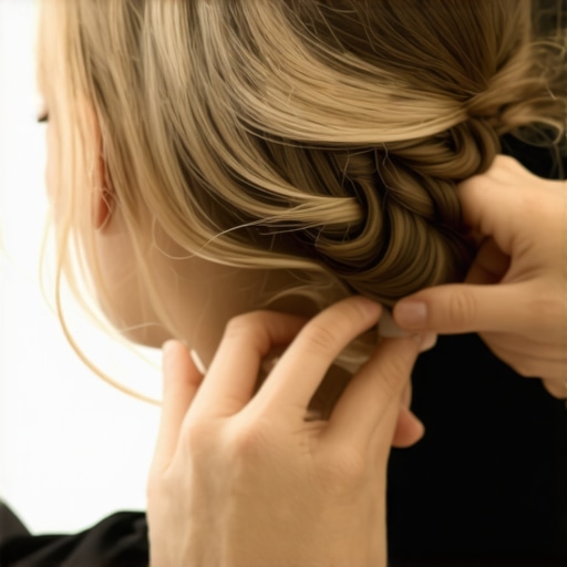 Bliski prikaz ruku koje učvršćuju punđu pomoću ukosnice