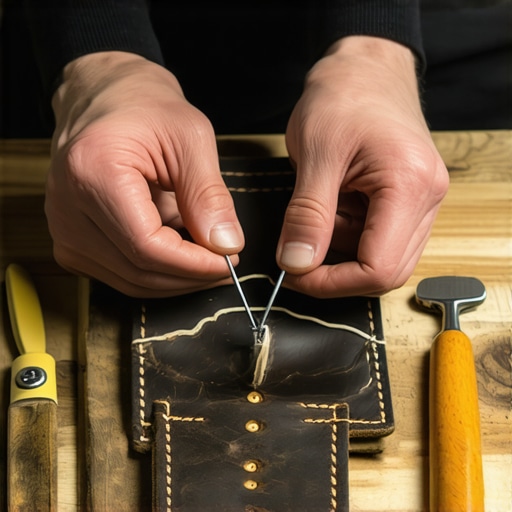 Tehnika ručnog šivenja kože sedlarskim bodom Ručno šivenje kože dvema iglama na drvenom stolu