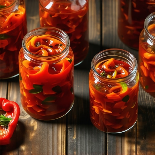 Tegle sa pečenim crvenim paprikama pripremljene prirodnim putem bez vinobrana