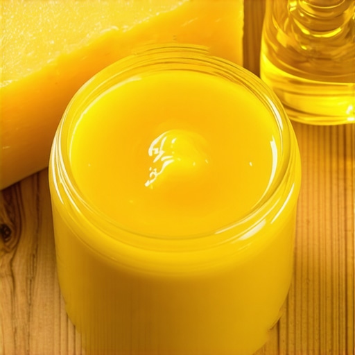 Domaći melem od voska i ulja u staklenoj teglici na drvenoj podlozi