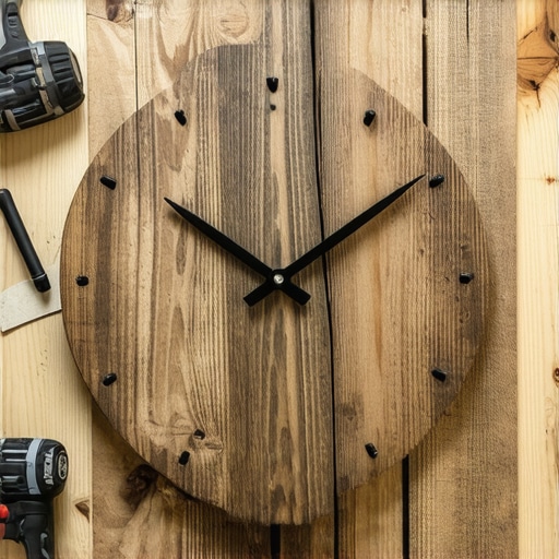 Ručno rađeni zidni sat od punog drveta na radnom stolu u radionici