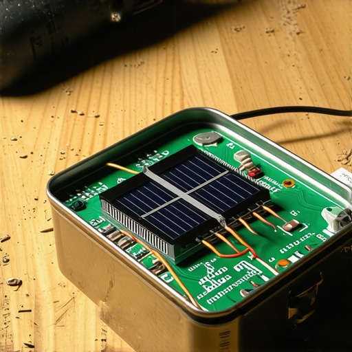 Ručno rađen solarni punjač u metalnoj kutiji sa vidljivim elektronskim komponentama