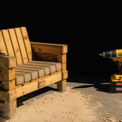 Uradi sam baštenska sofa od paleta u procesu izrade Sklapanje drvene sofe od paleta u dvorištu sa fokusom na teksturu drveta