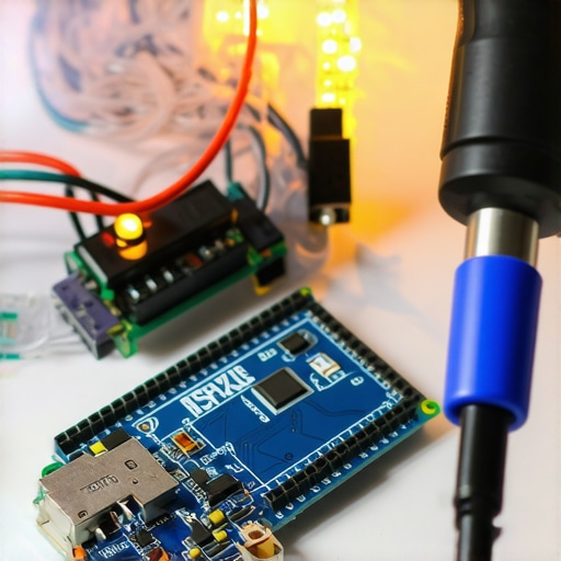 Elektronske komponente i LED traka na radnom stolu majstora