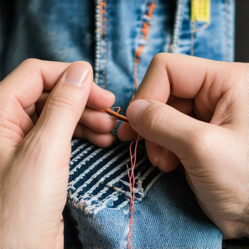 Vez na farmerkama tehnika Popravka rupe na farmerkama vezom izbliza