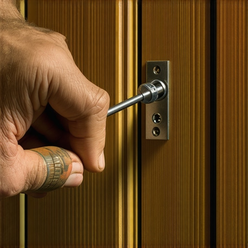 Majstorska ruka odvrće šraf na ivici vrata za zamenu cilindra