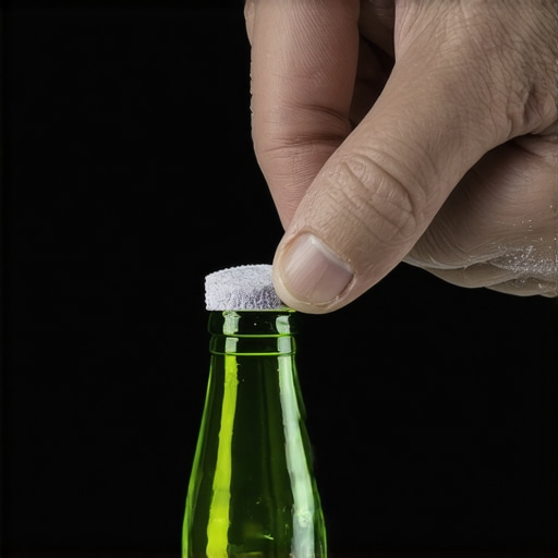 Detaljan prikaz pripreme staklene flaše za bojenje korišćenjem brusnog papira za bolju adheziju.