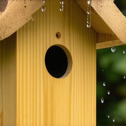 Detaljan prikaz drvene hranilice za ptice koja odbija kišu