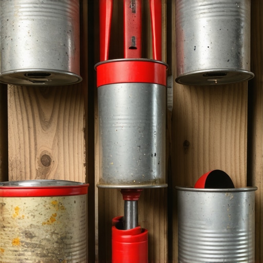 Zidni organizator za alat napravljen od konzervi i starog drveta u radionici.