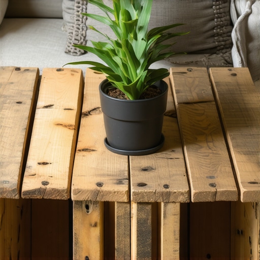 Rustični drveni stočić napravljen od recikliranih gajbi za jabuke u radionici