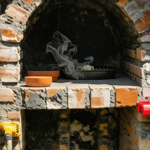 Zidani roštilj u izgradnji sa vidljivim šamotnim ciglama i strukturom dimnjaka