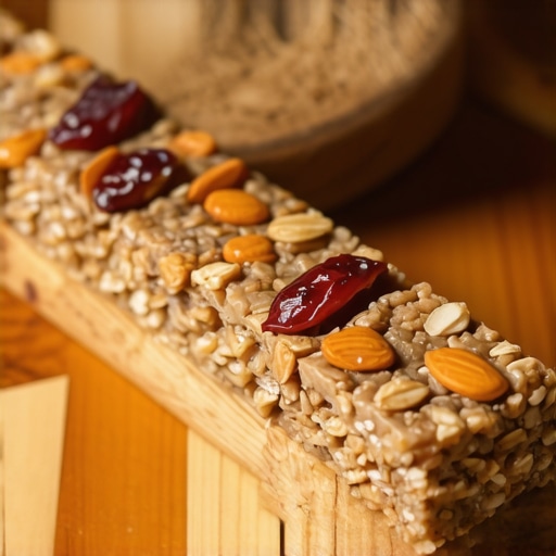 Domaće energetske pločice od urmi i orašastih plodova na drvenoj podlozi