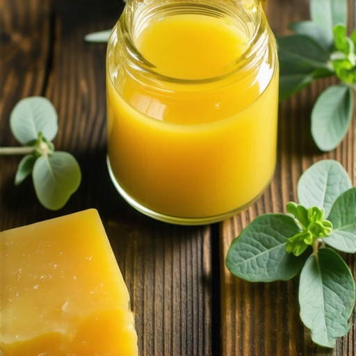 Prirodni melem od pčelinjeg voska i eteričnih ulja u staklenoj teglici na drvenom stolu