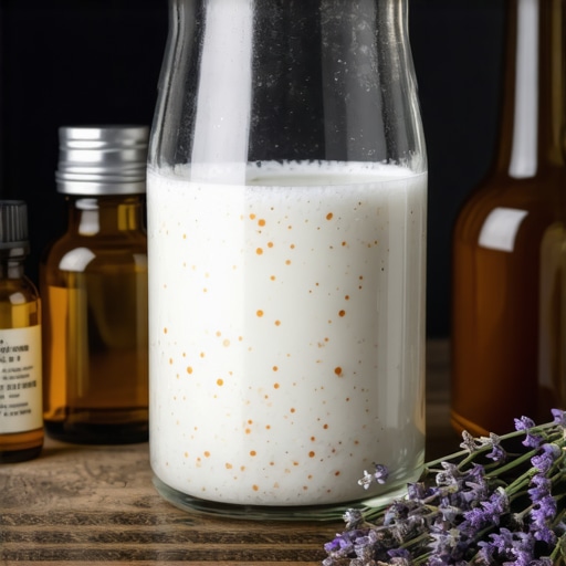 Staklena flaša sa domaćim omekšivačem i sastojcima na drvenoj polici