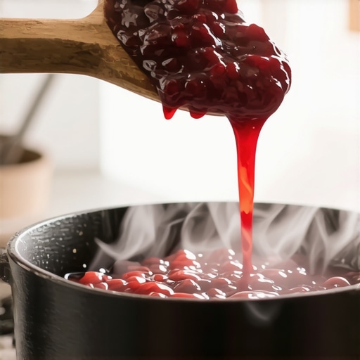 Kašika sa gustim džemom od šljiva iznad lonca u domaćoj kuhinji