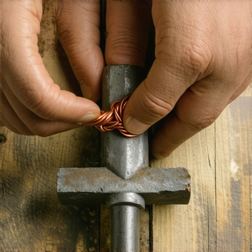 Ruke majstora savijaju bakarnu žicu oko eksera