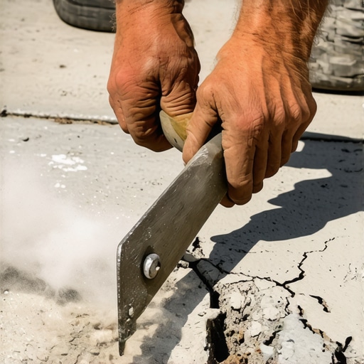 Čišćenje i proširivanje pukotine u betonu dletom