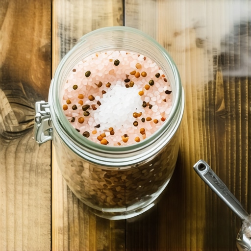 Krupna morska so u tegli na drvenom stolu za DIY kupku