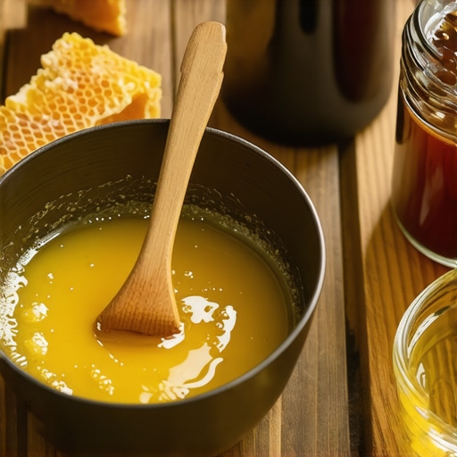 Domaći melem od propolisa i voska u metalnoj posudi na drvenom stolu