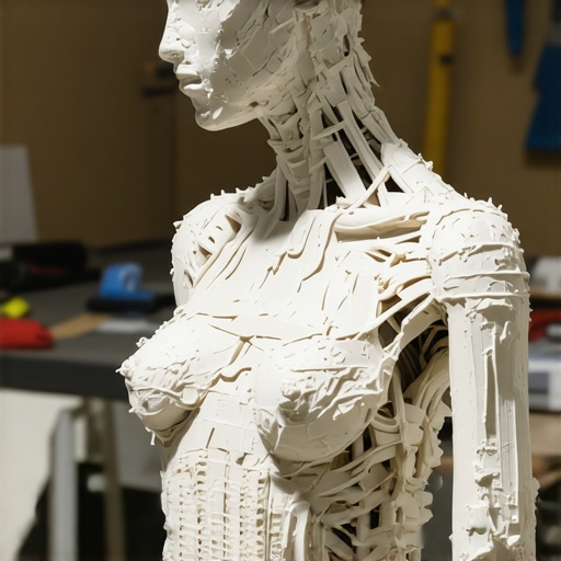 Žičani skelet skulpture prekriven trakama jute i gipsa u radionici