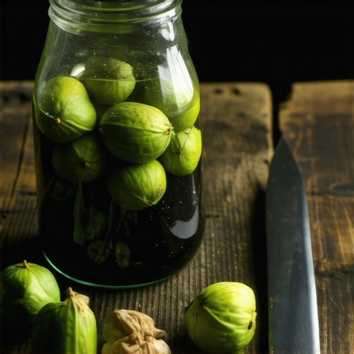 Tegla sa zelenim orasima i tamnim likerom na drvenom stolu