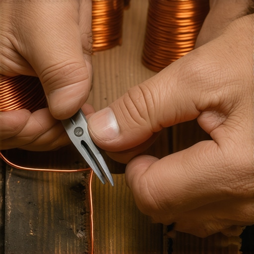 Ruke zanatlije savijaju bakarnu žicu preciznim kleštima na drvenom stolu