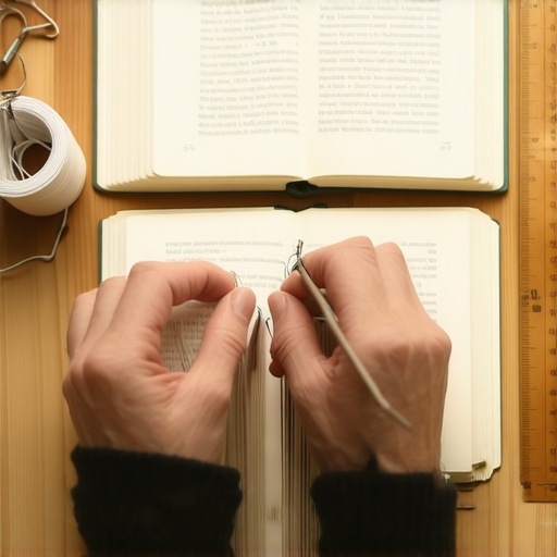 Ručno šivenje tabaka papira kettle stitch metodom na drvenom stolu