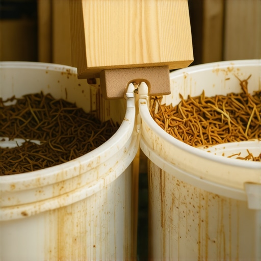 Close up of pressing organic waste into a homemade Bokashi bucket for indoor composting.