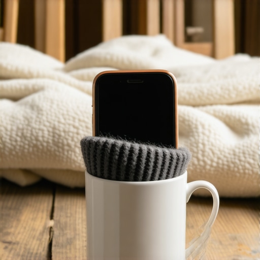 DIY Studio Setup with Phone and Sock Smartphone audio recording hack using a coffee mug and a wool sock for noise reduction