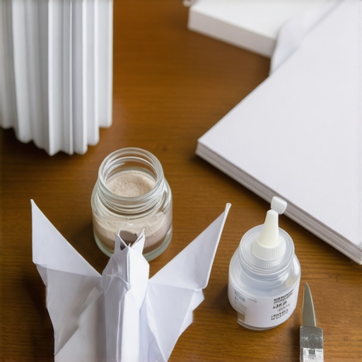 Origami set alata sa metil-celulozom i koštanim savijačem na drvenom stolu